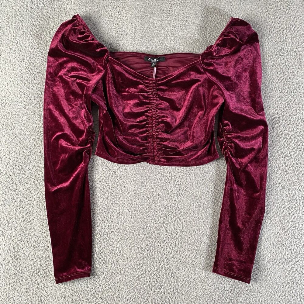 Mixed Threads LA Top Womens Large Red Velvet Velour Crop Whimsigoth Vamp Witchy